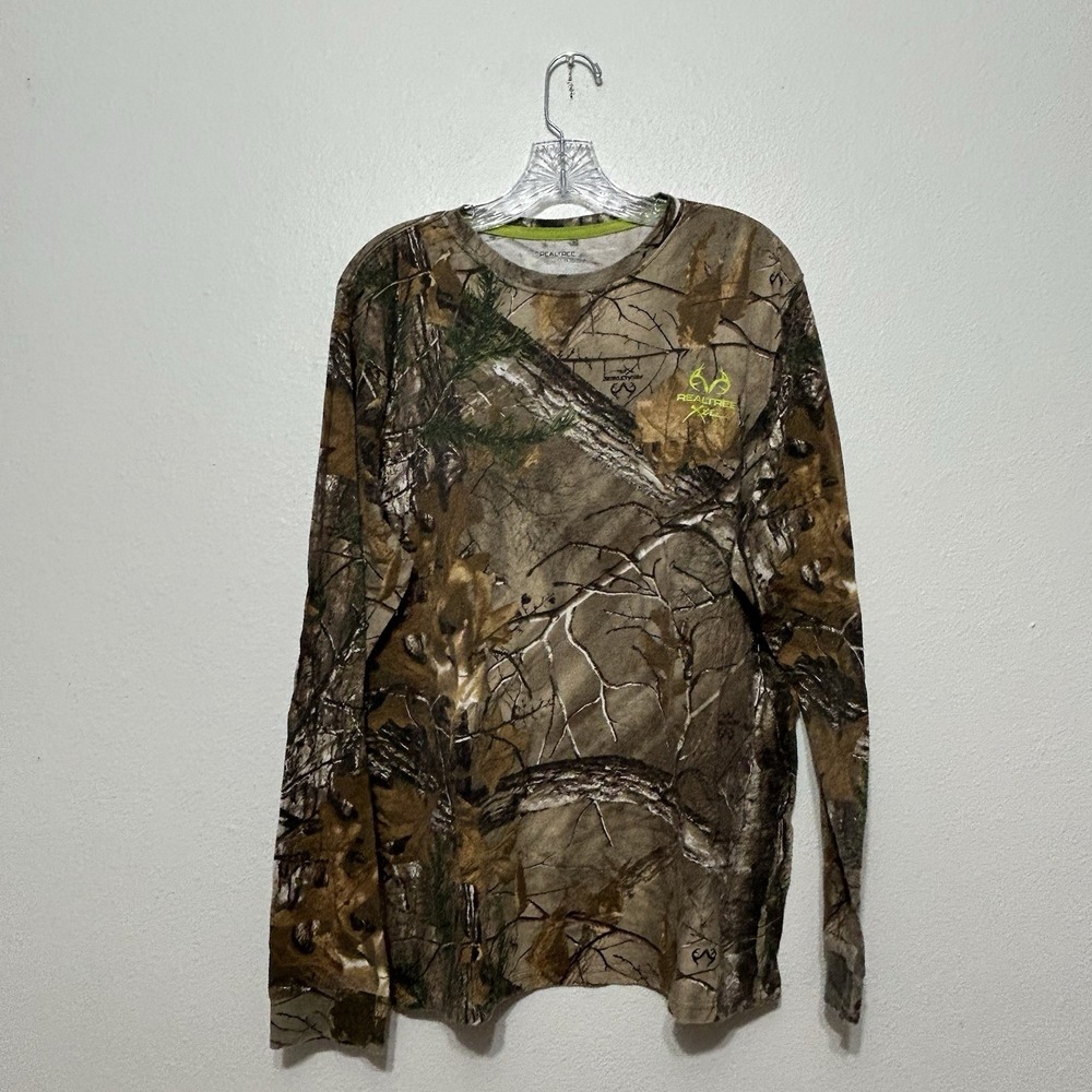 Realtree Xtra Forest Camo w/ Green Logo Hunting Long Sleeve T Shirt Men's Size L